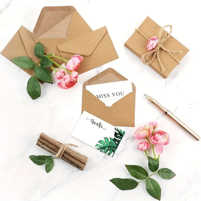 50/100pcs Kraft Paper Envelopes Solid Color Blank Mini Envelopes for DIY Greeting Cards Invitations Notes Gift Envelopes