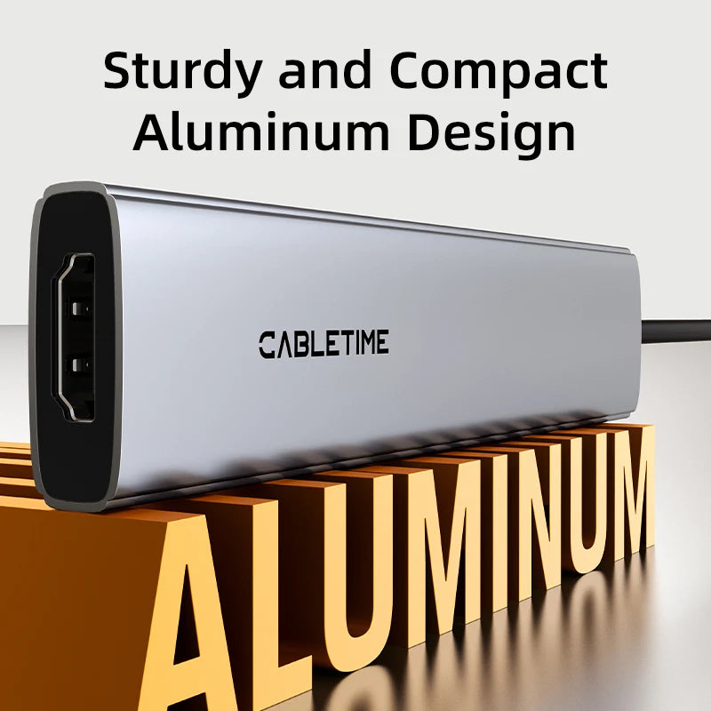 CABLETIME 7 IN 1 USB C HUB 4K@30Hz Resolution Display 5Gbps High Speed Data Transmission PD 100W Power for Laptop Macbook