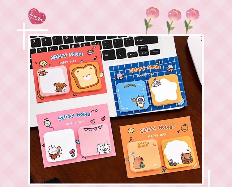 1Pcs Kawaii Cartoon Animal Sticky Notes Sticker 60Sheets Cute Rabbit Bear Capybara Astronaut Memo Pad School Office Stationery