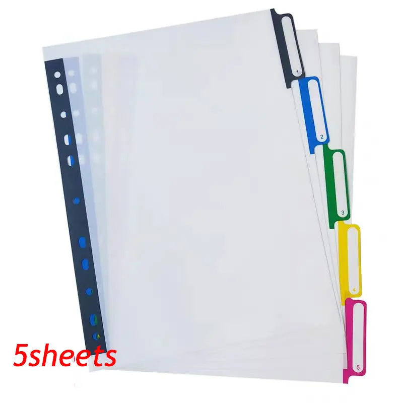 5/10/20Sheets/Lot A4 Divider Index Page Tab Cards For 11-Holes Ring Binders Notebooks Stationery Bookmark School Office Supplies