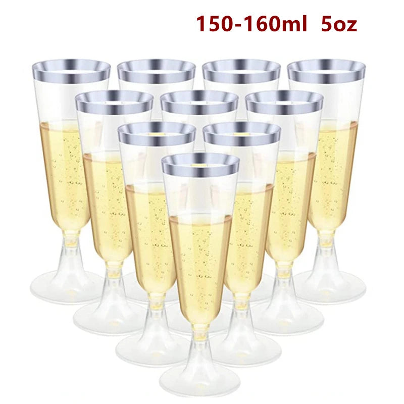 50pcs 5OZ Disposable Wine Cup Party  Plastic Champagne Flutes Cocktail Strawberry Toasting Glass for Wedding Bar Party Camping