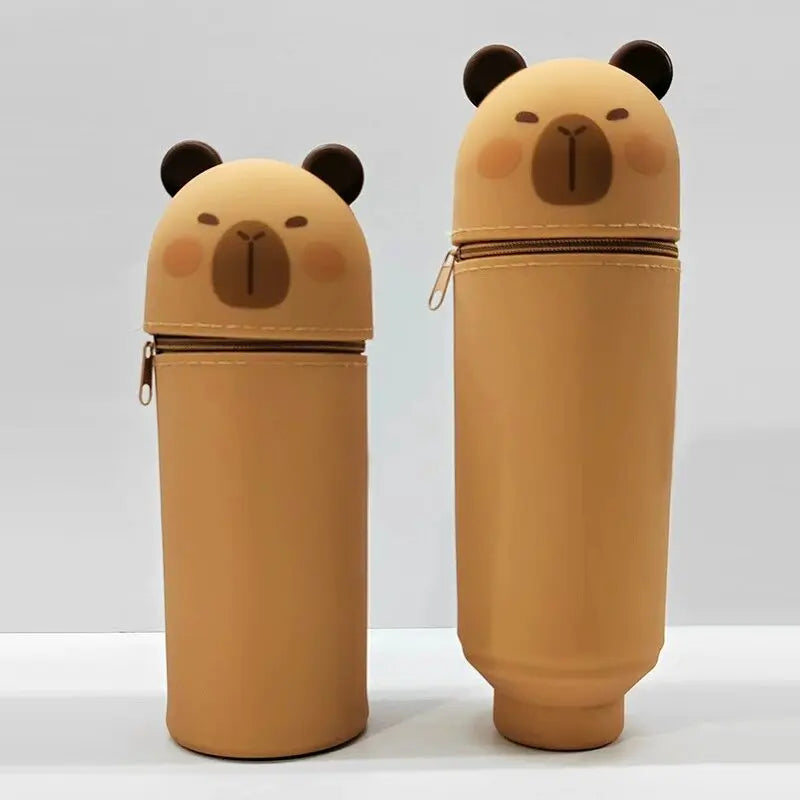 1PCS Kawaii Animals Silicone Telescoping Pencil Case Student Large Capacity Stationery Bag Giraffe/ Bee/Panda Learn Stationery