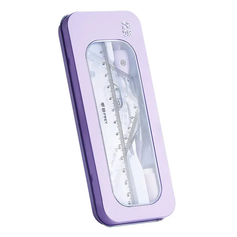 Purple/Green Compass Ruler 7 Pieces Learning Tools Math Drawing Set for Students