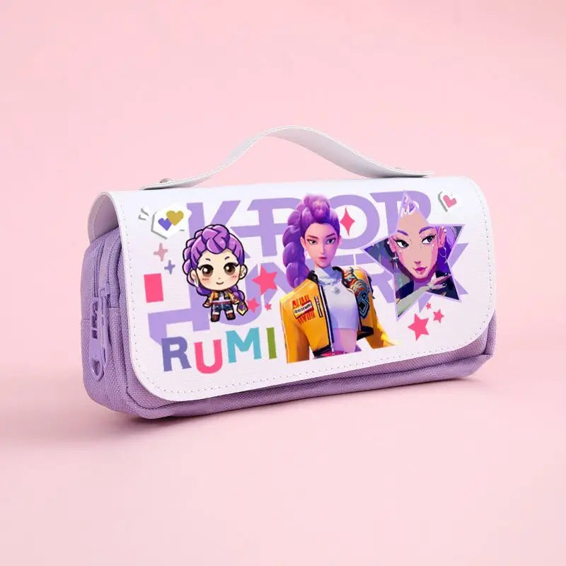 Kawaii Cute Cartoon Anime Pencil Bag Multi-Compartment Stationery Pouch with Handle Portable Pen Case for School & Travel