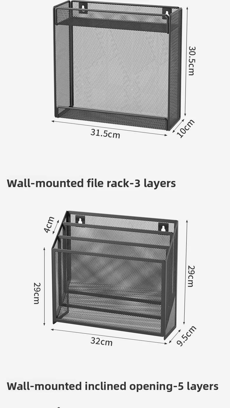 5 Pocket Mesh Hanging Wall File Organizer, Wall Mounted Mail Paper Document Folder Holder,Magazine Rack for Office Home School.
