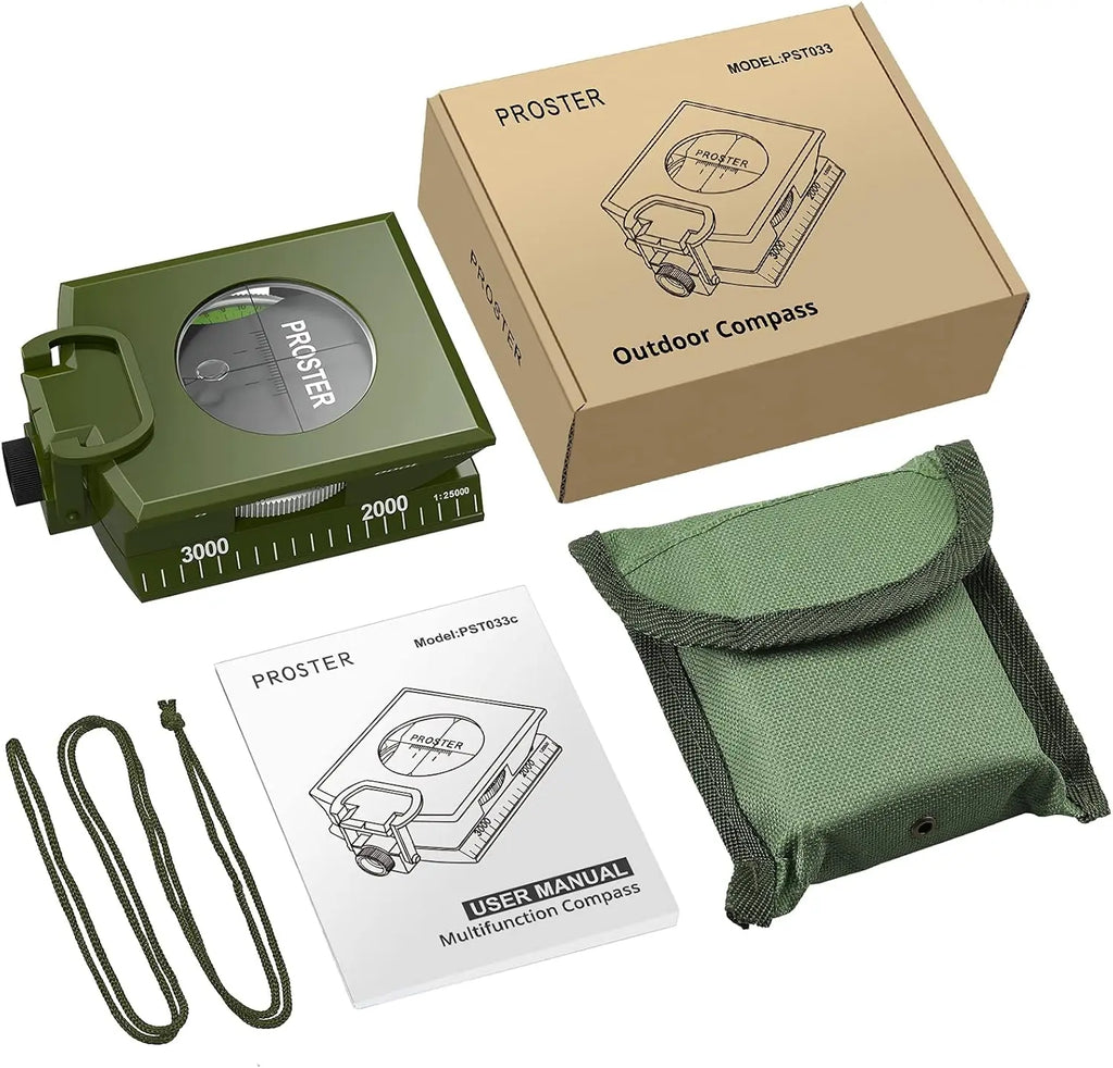 Proster IP65 Compass - Lensatic Sighting, with Clinometer & Carry Bag for Camping, Hiking, Geology