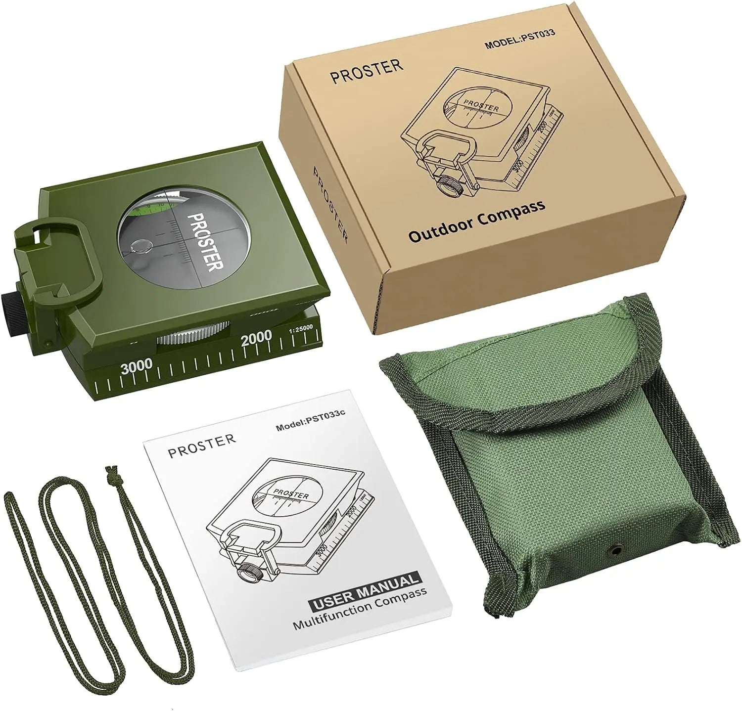 Proster IP65 Compass - Lensatic Sighting, with Clinometer & Carry Bag for Camping, Hiking, Geology