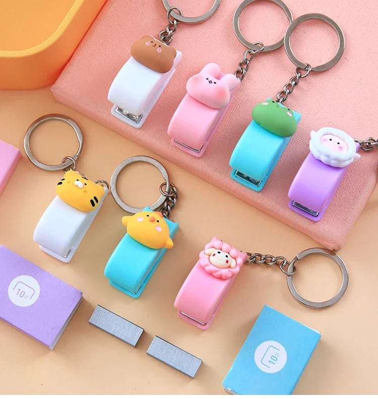 1-3sets Portable Cartoon Animal Mini Trumpet Stapler Paper Binder Stationery Staples Office Binding Tool School Kawaii Supplies