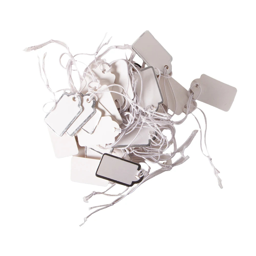 1000pcs Jewelry Strung Pricing Price Tags String Silver Merchandise Cloth Label Blank Tag White Card Paper Elastic Lanyard