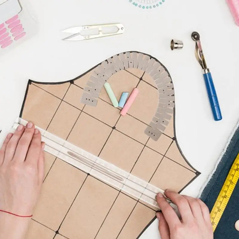 Hot Hemming Ruler Heat Resistant Hemmer Rulers Flexible Silicone Curve Scale Hemming Tool for Padding Sewing Cloth Fabric Pants