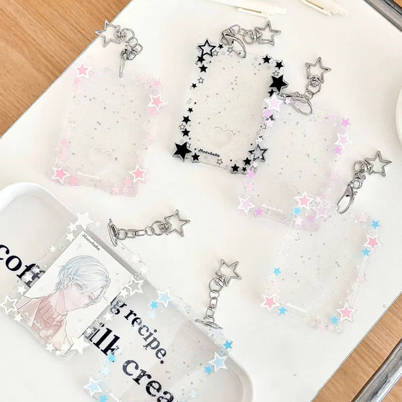 Transparent Clear Acrylic 3 Inch Kpop Photocards Holder Photos Cards Star Holder Bags Pendant Star Chaser Card School Stationery