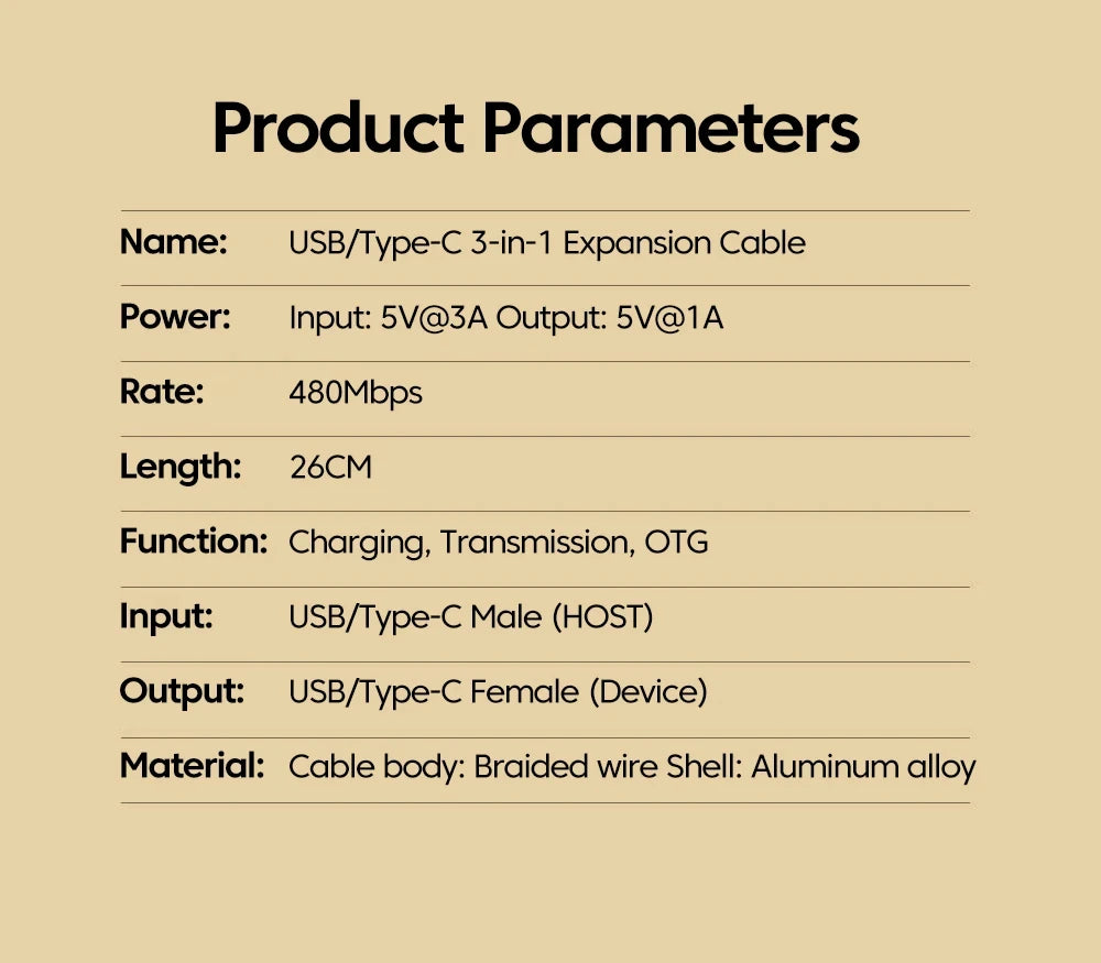 NNBILI 3 in 1 USB A/Type C Splitter HUB Expansion Cable Multi Port Expander Phone Charger  Adapter OTG Charging For Phone Table