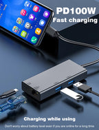 USB C HUB Docking Station Type C to RJ45 1000Mbps Ethernet Adapter USB3.0 HUB Gigabit Network Card 100W Charging Dock Extension