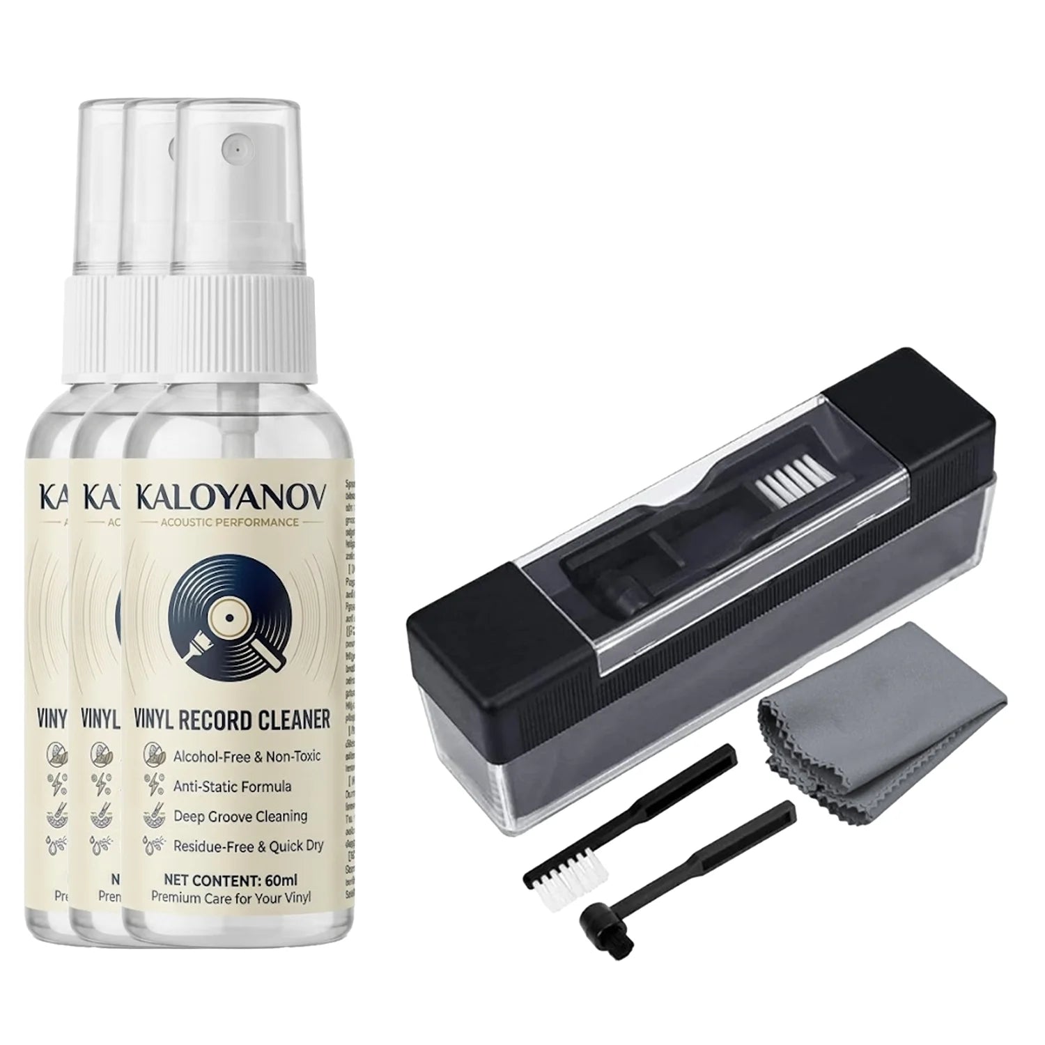 Vinyl Record Cleaner Kit Turntable LP Cleaning Brush Set Anti-Static Spray Cloth Stylus Dust Remover for Phono Gramophone