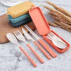 4Pcs Portable Tableware Set Wheat Straw Dinnerware Detachable Cutlery Travel Tableware Picnic Dinnerware Set Camping Cutlery Set