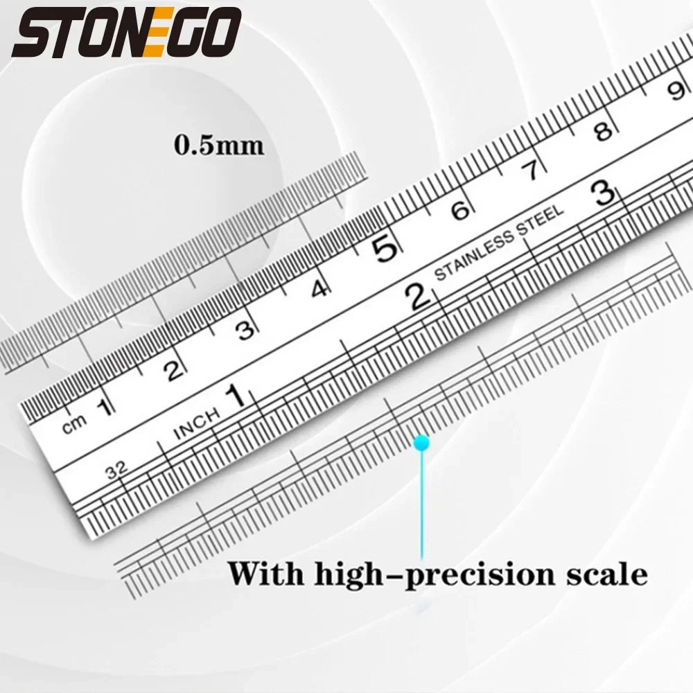 Stainless Steel Ruler Set 6 8 12 16 20 Inch Metal Rulers High Precision Double-Sided Engineering Drawing Office School Tools