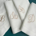 Script Font Monogram Embroidered White Dinner Cloth Napkins, White Housewarming Gift Wedding Event Napkin