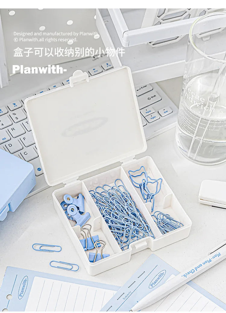 1 Cute Gift Stapler Set White/Blue Children's Novel Handicraft Tool Set Small Home Office Stationery  Children's Travel Bag