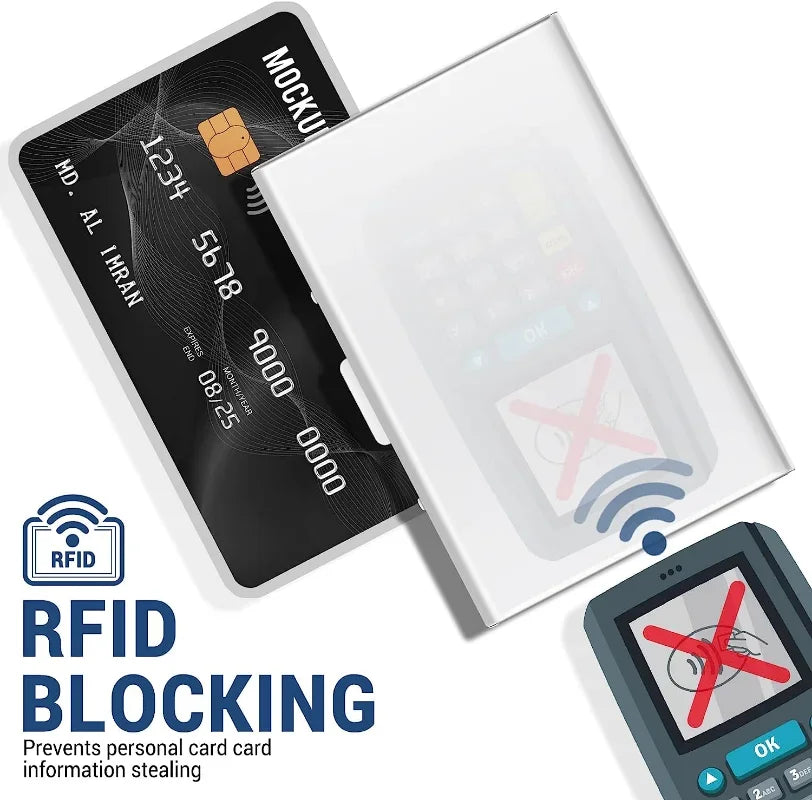 Anti-Scan RFID Blocking Card Holder - Aluminum Metal Wallet for 6 ID/Bank Cards Business Credit Card Case with Secure Protection