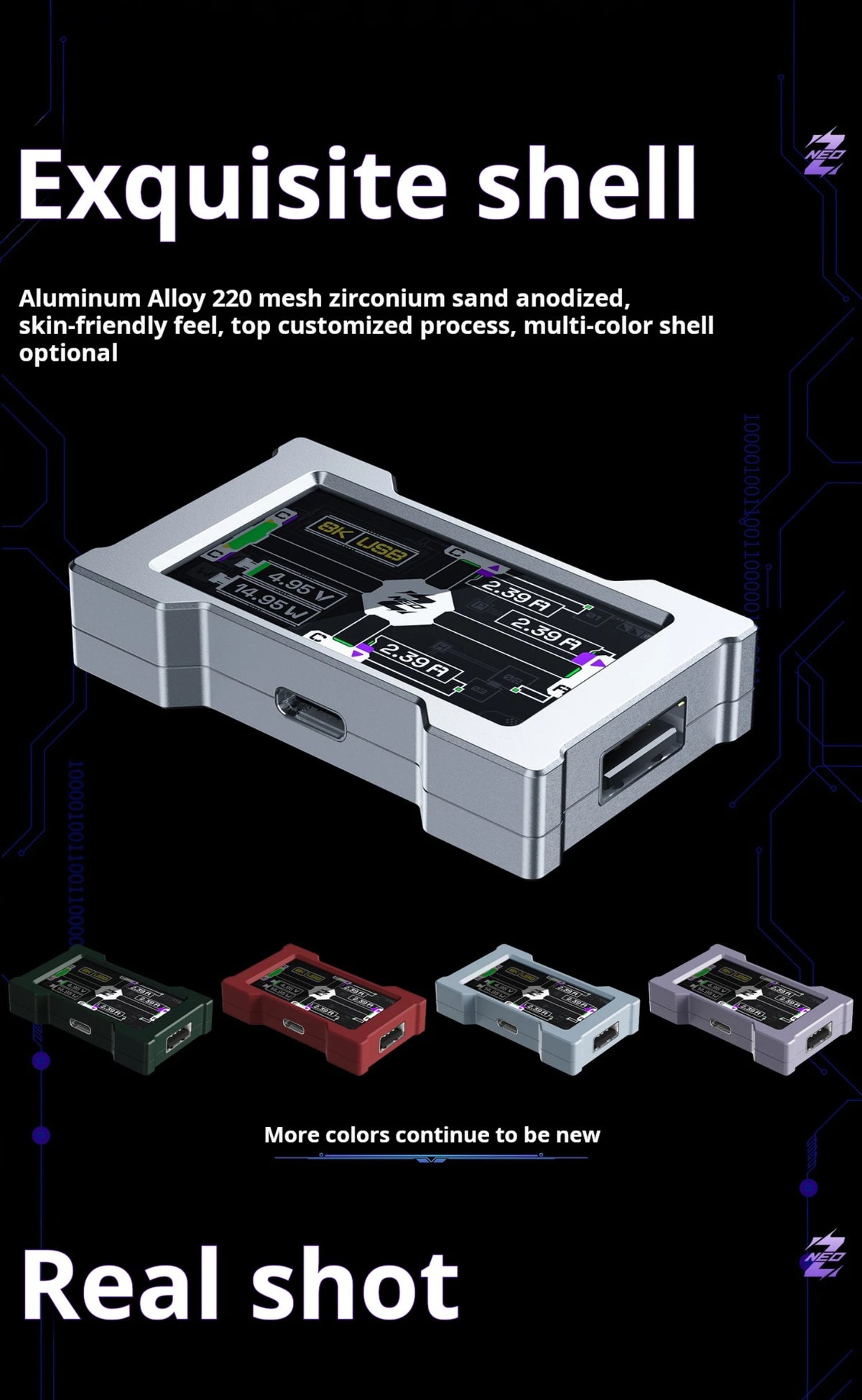 HMLAB ZNEO Gaming USB Hub - 2-to-3 Port, 8K Hz Speed, Independent Power & Built-in Screen, Stylish Gaming Desk Essential - HEMU