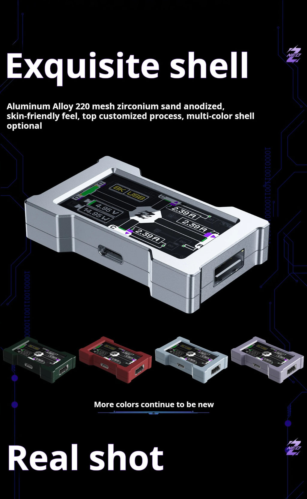 HMLAB ZNEO Gaming USB Hub - 2-to-3 Port, 8K Hz, Independent Power, With Screen, Trendy for Gaming Ambience Desk Setup