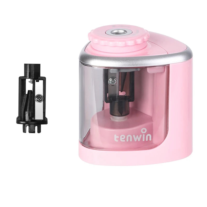 Tenwin Electric/Manual 2 in 1 Pencil Portable Sharpener Safe Student Helical Steel Blade Kids Adults Auto Pencil Sharpener 8005
