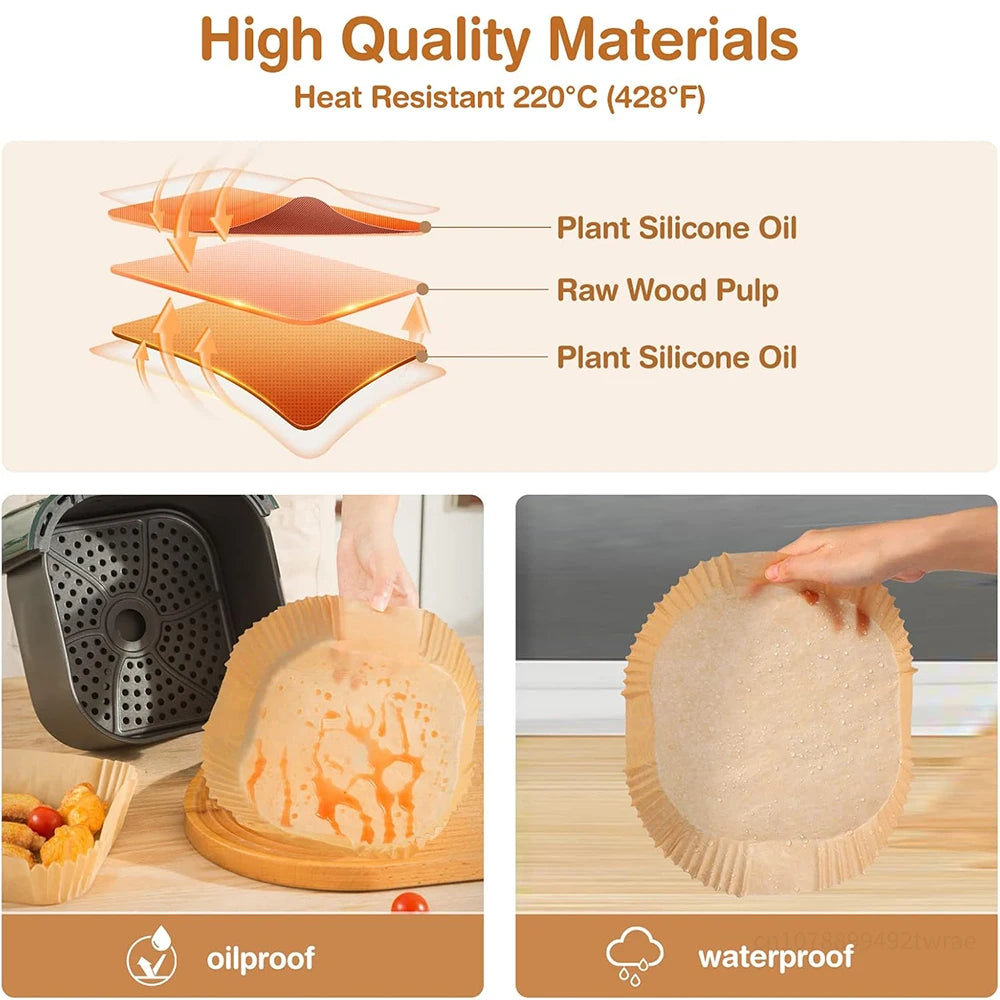 XXL 23CM Air Fryer Paper Square Parchment Paper Disposable Paper Liner Oil-proof Paper for 7-12 L AirFryer Oven Microwave Pan