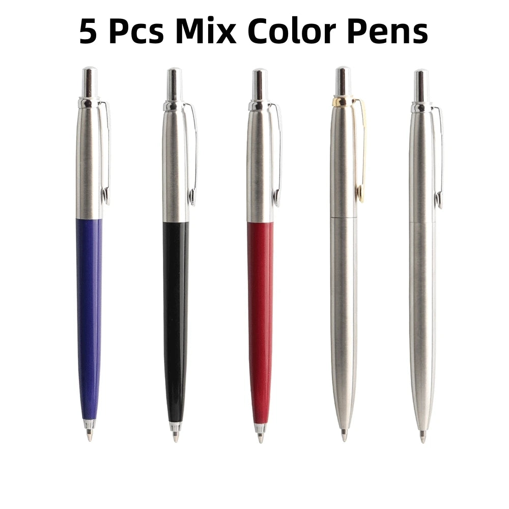 5Pcs/Set Metal Ballpoint Pen Promotional Pens G2 Refill Blue Ink Automatic Ballpoint Pens Set For School stationery office Pen