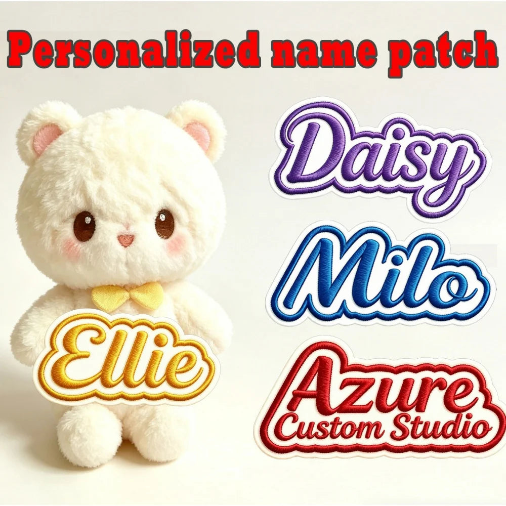 Custom Irregular Script Name Iron On Embroidered Patch 1.38x3Inch, Personalized Adhesive Back Name Tag For Clothing Decor