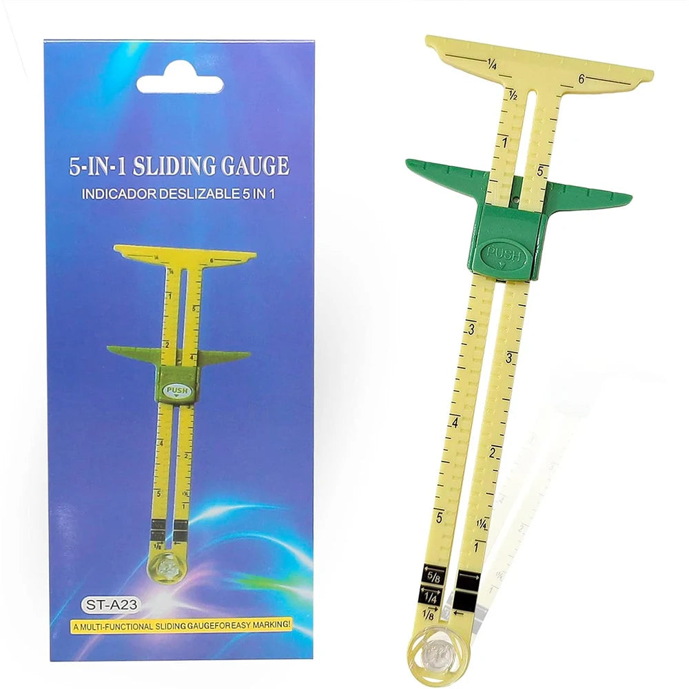 5-in-1 Sliding Gauge Measuring Tool Multifunctional Plastic Drawing Ruler Household Tailor's Patchwork Ruler Sewing Accessories