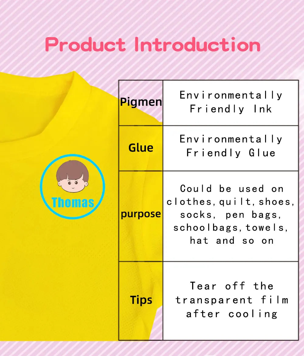 Custom Heat Transfers Name Sticker Personalized Washable Clothes Ironing Stickers Iron-on Labels Fabric Clothing Babysuit Tags