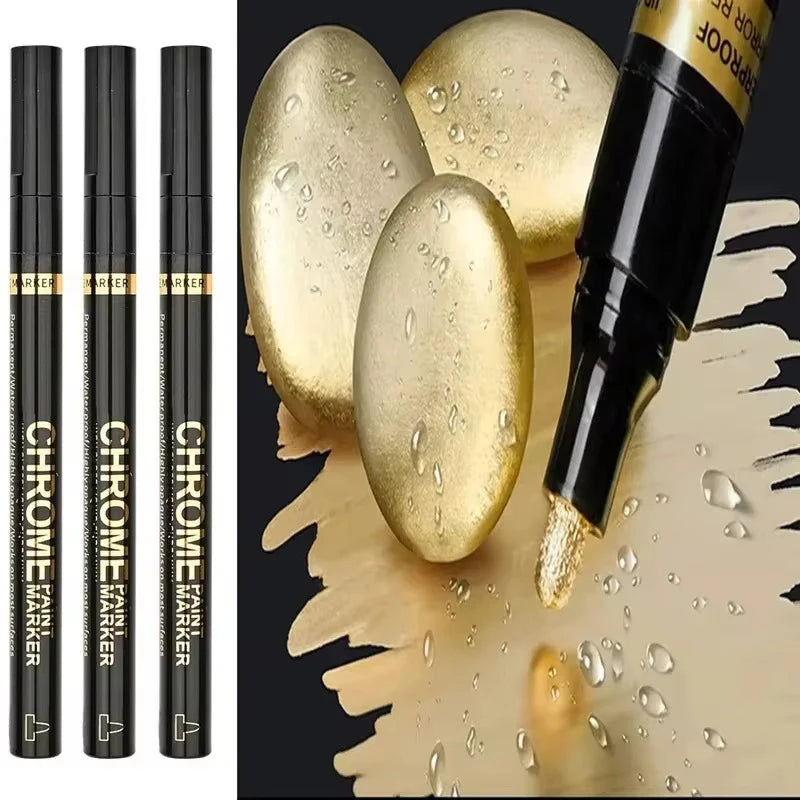 5/1pcs Chrome Pen Marker Mirror Waterproof Paint Repair For Rock Ceramic Glass Metallic Gold/Silver 2mm Nib