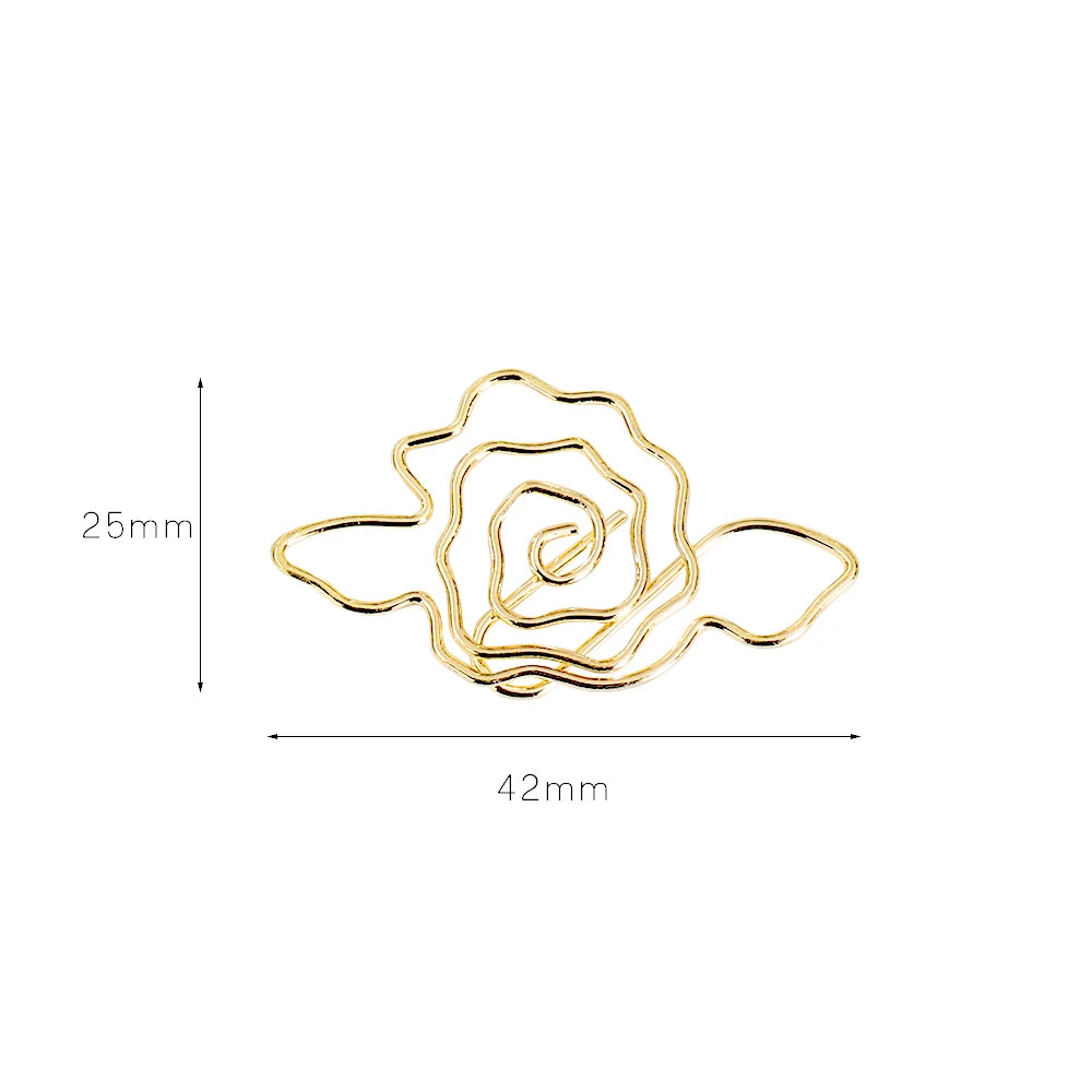 10pcs Gold Rose Flower Paper Clip Wholesale Metal Diy Flower Planner Stationery Supplies Bookmark Gift Shaped Paper Clips