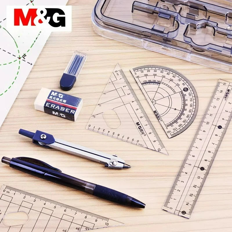 M&G Exam Ruler Set with Square Root Straight Ruler Protractor and Compass with Pen - Holding Design Refillable Type ACS90808