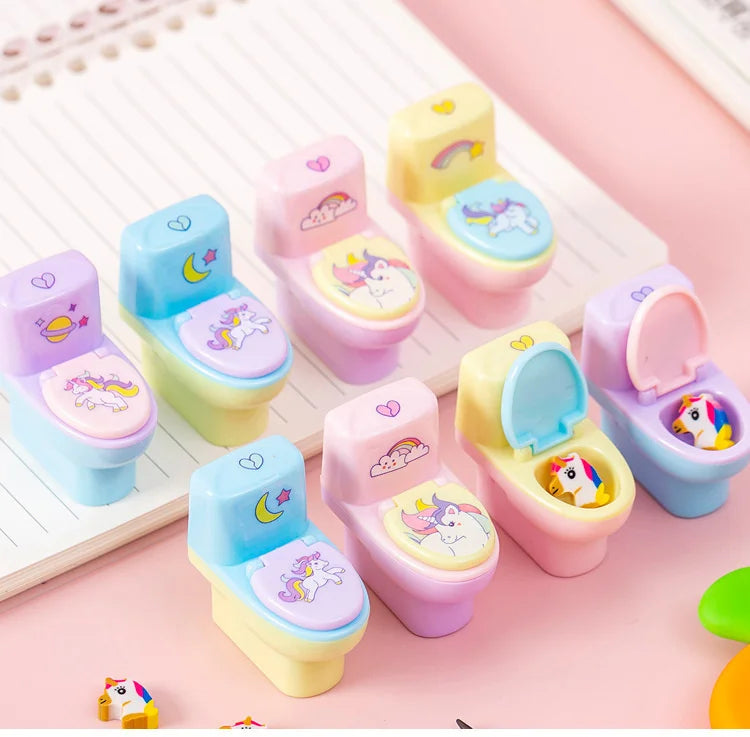 1 Piece Lytwtw's Stationery Pencil Sharpener Creative Toilet Shape Cartoon Unicorn School Supplies Gift Accessories with Eraser