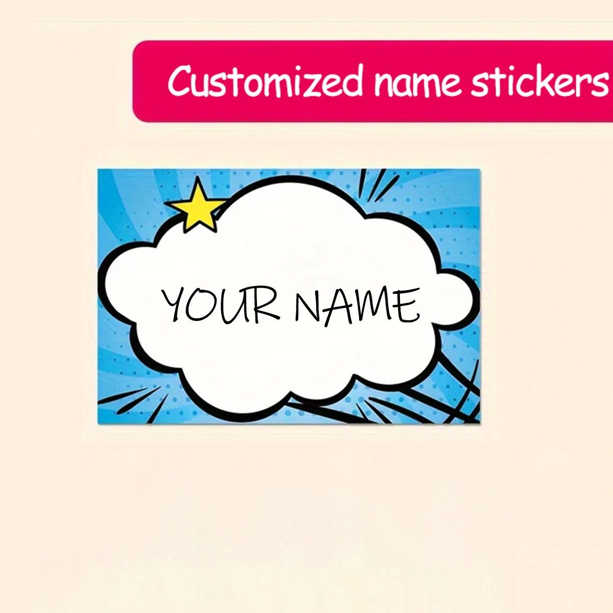 40pcs Custom Name Stickers Comic Style Labels Two Font Options Waterproof Durable Tags for School Supplies Books Bottles