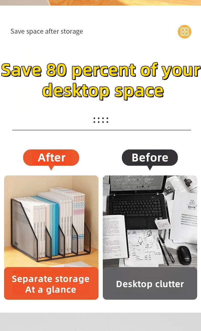 3 or 4 Slot Desktop File Organizer Metal Mesh Magazine Book Document Holder Black White for Office School Home Students Teachers