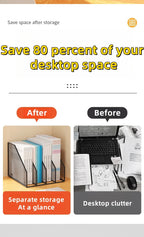 3 or 4 Slot Desktop File Organizer Metal Mesh Magazine Book Document Holder Black White for Office School Home Students Teachers