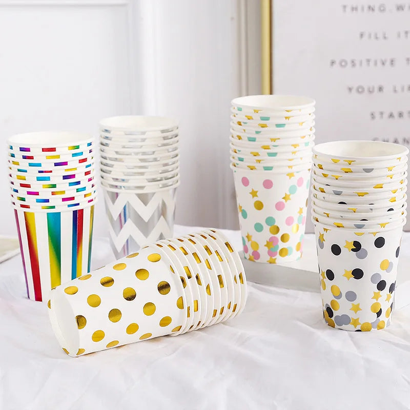 Pink Blue Stripe Dot Disposable Tableware Sets Paper Cups Plate Straws Fork Disposable Sets Wedding Birthday Party Decorations