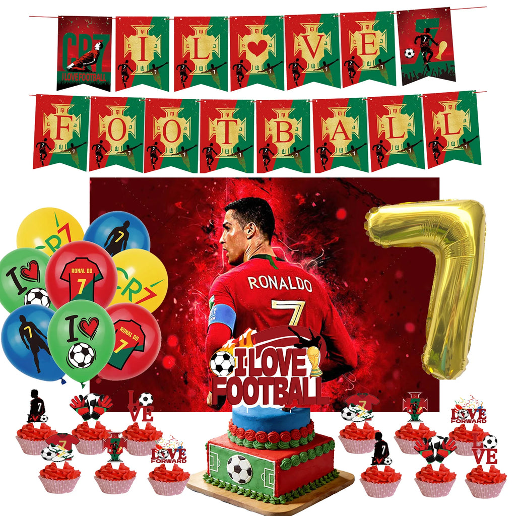 Football Player Theme Party Decoration Soccer Cr&7 Superstar Party Supplies Plate Cup Balloon Banner Paper Backdrop Party Gift
