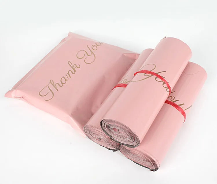 100PCS Baby Pink Poly Mailer Adhesive Envelope Thank You Bag DIY T-shirt Bra Gifts Shoes Box Express Shipping Packaging Pouches