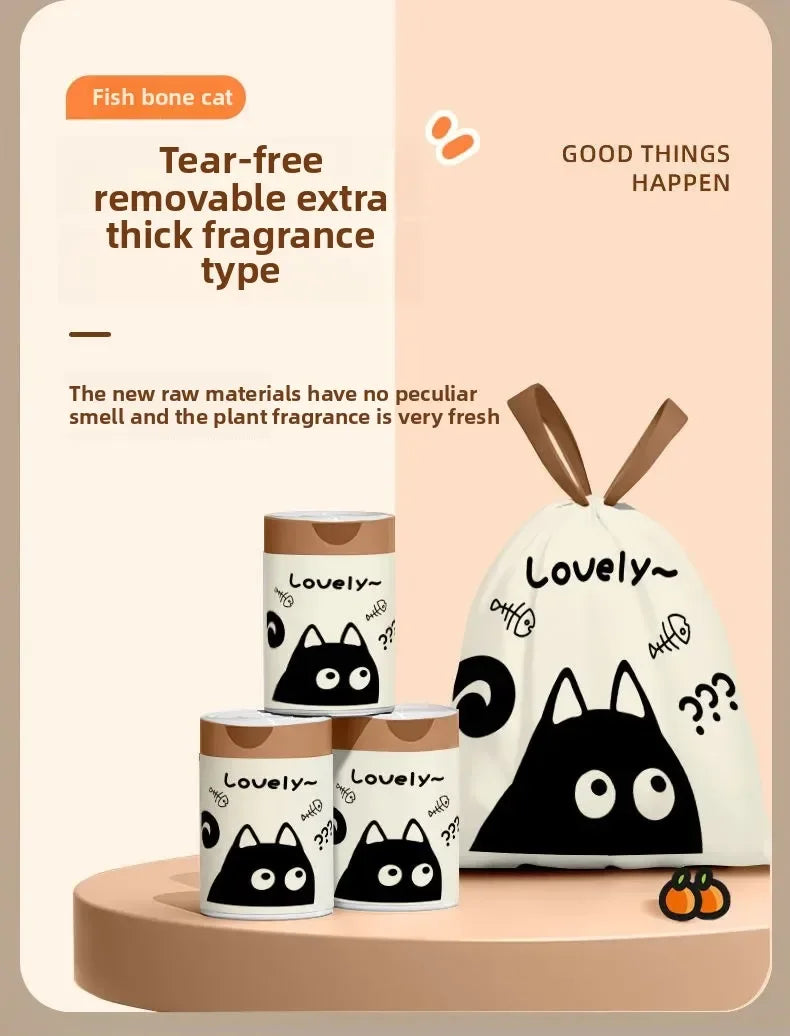 100PCS Thickened Trash Bags with Cute Cartoon Design Sturdy Tear-Resistant Garbage Liners Great for Kitchen Bathroom Office