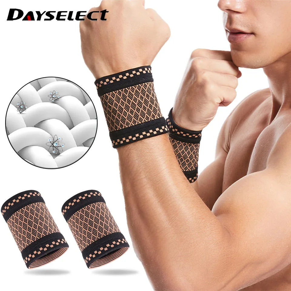 1Pair Copper Fiber Sports Wrist Support Sweat-Absorbent Breathable Knitted Nylon Wrist Brace Outdoor Sports Badminton Men Women