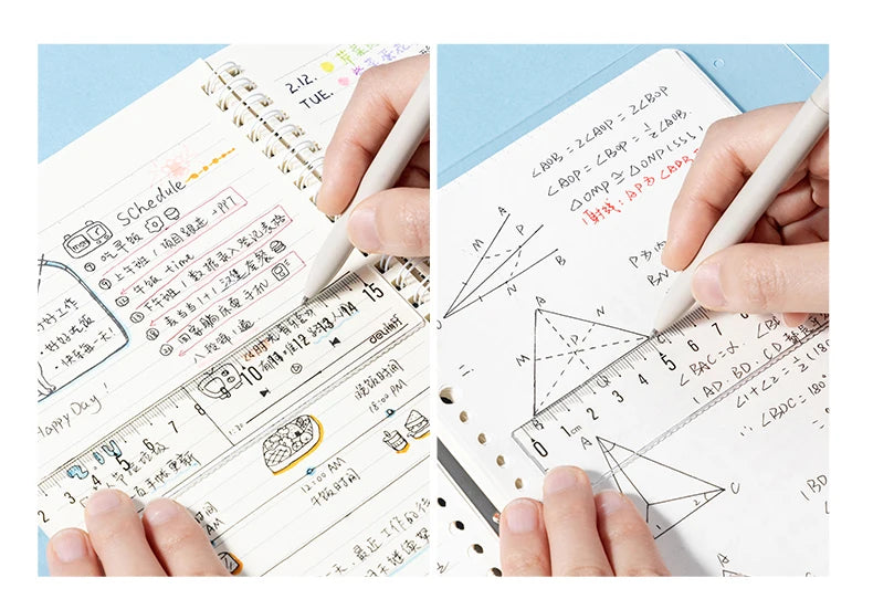 Deli 4Pcs Student Ruler Set Transparent Plastic Straight Ruler Triangle Protractor for Kids School Office Home Supplies