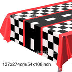 Race Car Theme Tablecloths Black White Checkered Rectangular Plastic Table Cover Racing Car Birthday Party Decorations Supplies