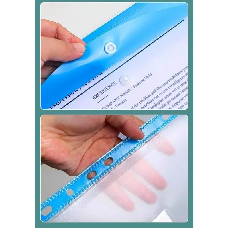 Pack of 6 A4 Plastic Covers with 11 Holes Adhesive Closure Compatible with 2/3/4 Rings for School And Office Supplies
