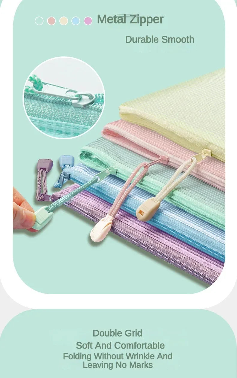 5 PCS A4 A5 A6 Mesh Zipper Pouch Document Bag Waterproof Zip File Folder Storage Bags A4 A5 A6 Office School Supplies Stationery