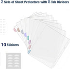 A4 Clear Sheet Protectors with Tabs, 8 Tabs, 2 Sets, Clear Plastic Dividers for 3 Ring Binder, Insertable Index Page Divider