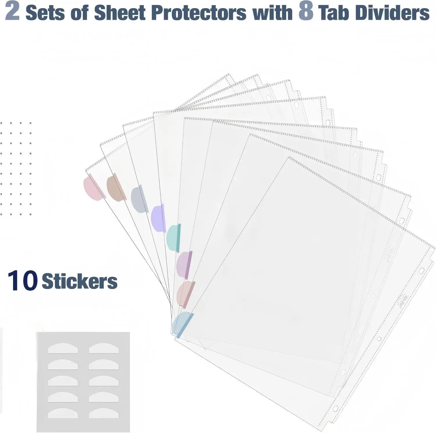 A4 Clear Sheet Protectors with Tabs, 8 Tabs, 2 Sets, Clear Plastic Dividers for 3 Ring Binder, Insertable Index Page Divider
