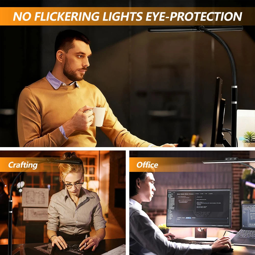 3/2/1-head Eye Caring Architect Lamp with Clamp Computer Monitor Flexible Gooseneck Colour-adjustable Table Lamp for Home Office